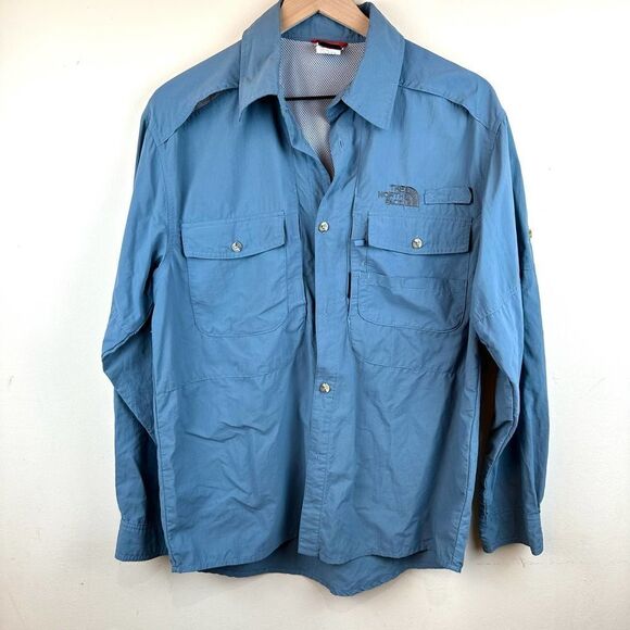 The North Face Blue Long Sleeve Button‎ Up Fishing Shirt M- L Read - Picture 1 of 12